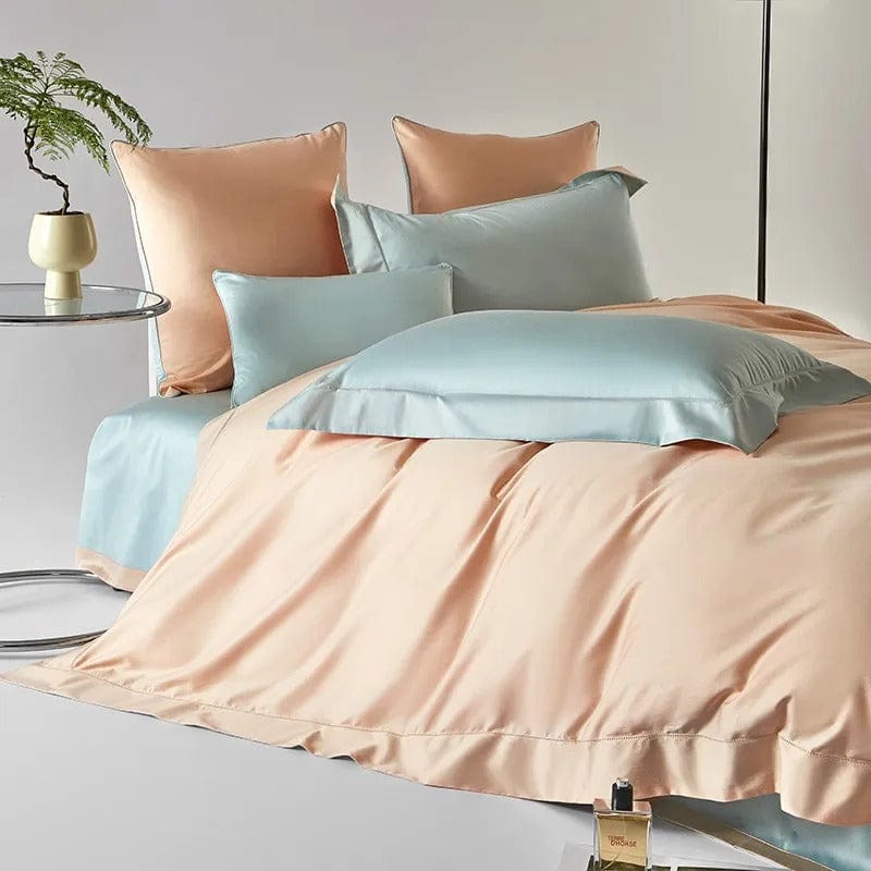 Dream Peach Blue Duvet Cover Set (Long-Staple Sateen Cotton)