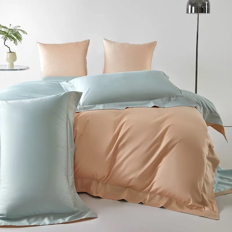 Dream Peach Blue Duvet Cover Set (Long-Staple Sateen Cotton)