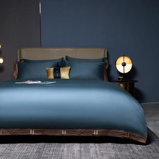 Blue Visna Duvet Cover Set (Long-Staple Sateen Cotton)